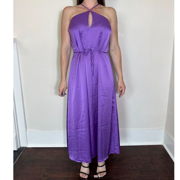 Ann Taylor Criss Cross Halter Maxi Dress in Purple Size Small NWT! - Picture 5 of 9